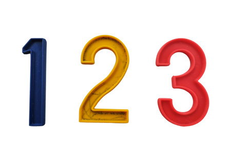Plasticine numbers 1, 2, 3 isolated on white background