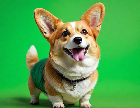 Welsh Corgi Pembroke dog on green backgroundの素材