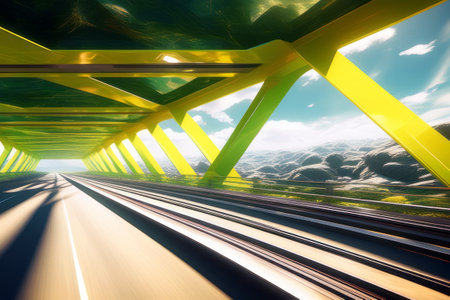 Futuristic tunnel with motion blur on the road. 3d renderingの素材