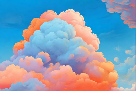Colorful clouds in the blue sky background. 3D illustration.の素材