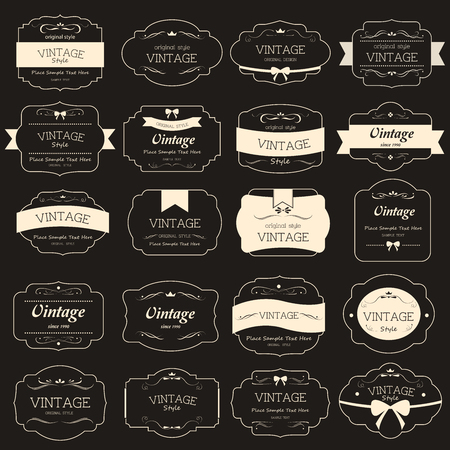set of vintage label on dark backgroun color old designのイラスト素材