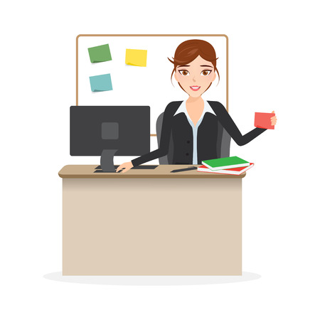 set of businesswoman charactor at office deskのイラスト素材