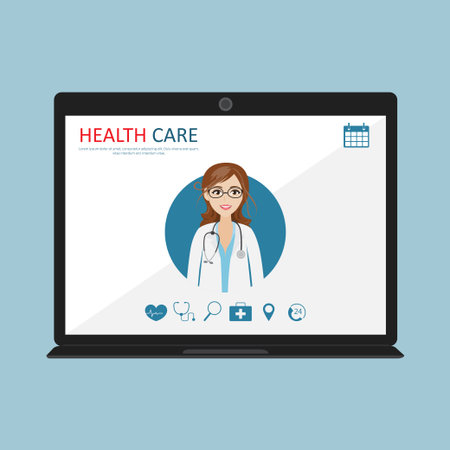 Flat Concept Web Banner Design Notebook Phone With Medical