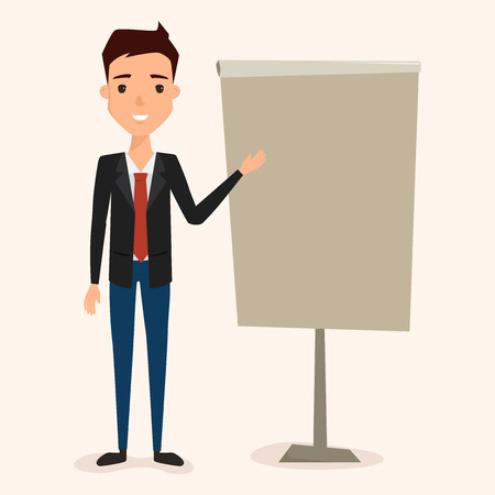 business man presentation in job at office. people vector flat design.のイラスト素材