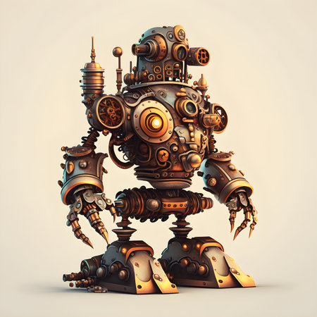 Robot on a white background. 3d render. Vintage style.の素材