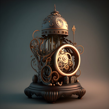 Lantern with clock and gears. 3d illustration. Vintage style.の素材