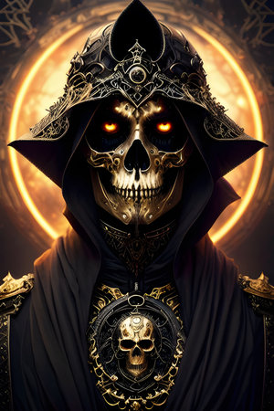 Portrait of a fantasy warrior with a skull. 3d rendering.の素材
