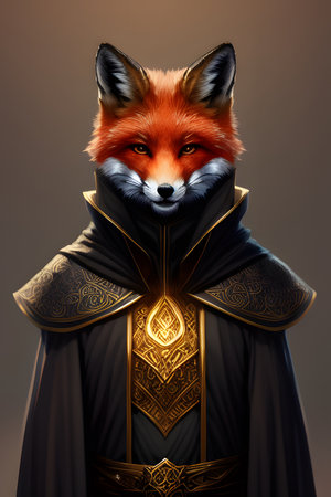 Portrait of a red fox in a medieval costume. 3d renderingの素材
