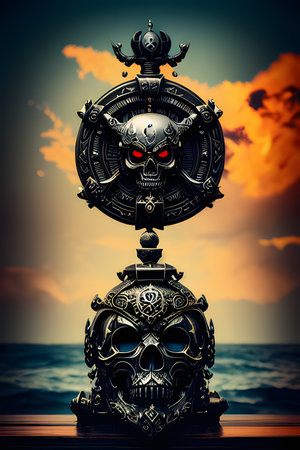 Tattooed gothic skull in the sea. 3d renderingの素材