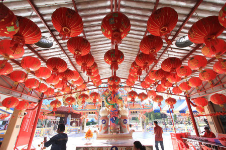 Suphanburi, Thailand - 4 September 2016: Chinatown at the Heavenly Dragon Shrine, Suphanburi, Thailand.のeditorial素材