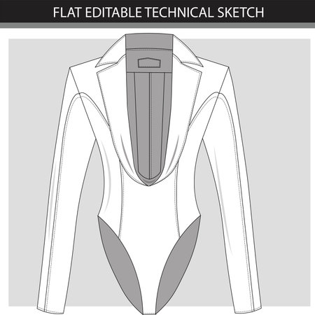 Flat Technical Sketch of a Bodysuit Blazerのイラスト素材