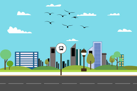 Roadside nature landscape on illustrationの写真素材