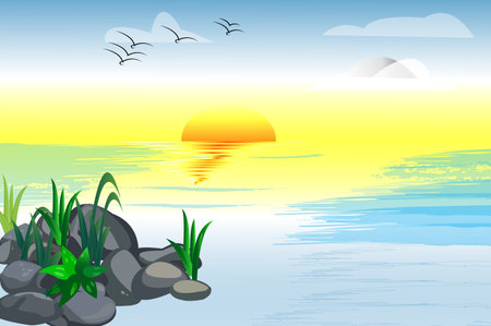 Beautiful nature background with illustrationの写真素材