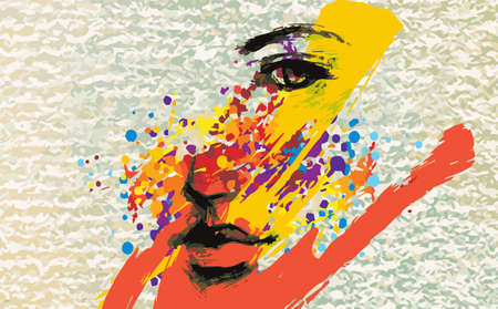 Digital color paint brush face sketchの写真素材