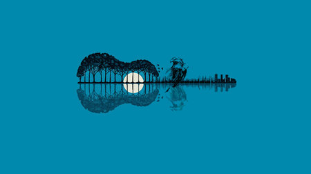 Bird guitar nature reflection wallpaperの写真素材