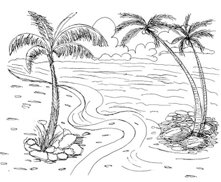 Hand drawn sea beach isolated on a white backgroundの写真素材