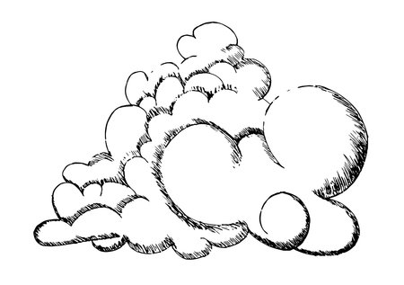 Hand drawn cloud sky cloudscape sketch isolated on white backgroundの写真素材
