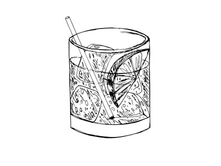 Cocktail glasses sketches illustration on white backgroundの写真素材