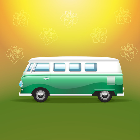 Retro van - colorful backgroundのイラスト素材