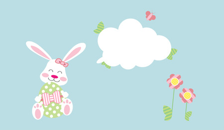 Easter Bunny with egg under message cloudのイラスト素材