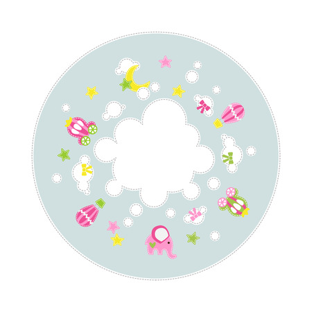 Its a Girl baby decoration around cloud - stars carriage elephant balloons - text place Vector illustration.のイラスト素材