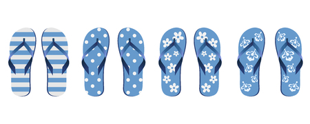 Four pair of different flip flops - blue white colors on white background.のイラスト素材