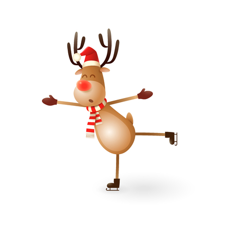 Cute Reindeer on slides isolated on white backgroundのイラスト素材