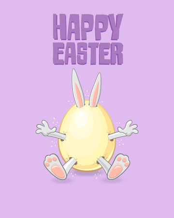 Easter greeting card - Happy Easter bunny get out of egg isolated on purple backgroundのイラスト素材