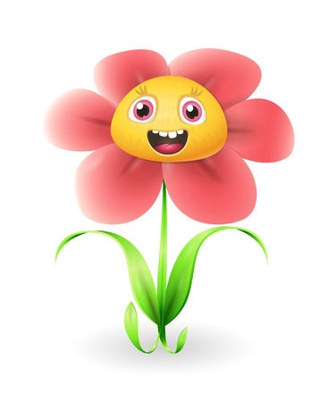 Cute flower character - vector illustration isolated on white backgroundのイラスト素材