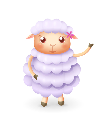 Cute happy sheep smile and wave - vector illustrationのイラスト素材