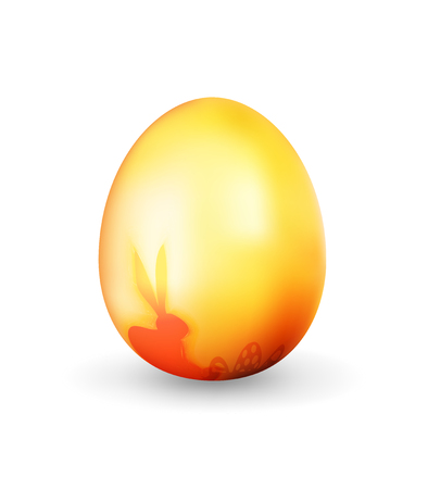 Golden egg with rabbit and Easter eggs reflection - vector illustrationのイラスト素材