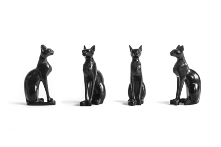 Egyptian cat statues isolated on white background - setの写真素材