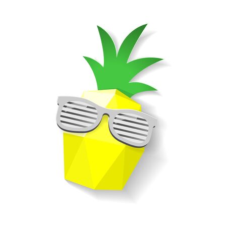 Pineapple low poly and paper art style with sunglasses - isolated on white backgroundのイラスト素材