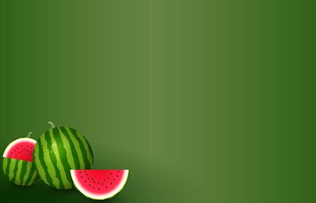 Realistic watermelons on green background - vector illustrationのイラスト素材