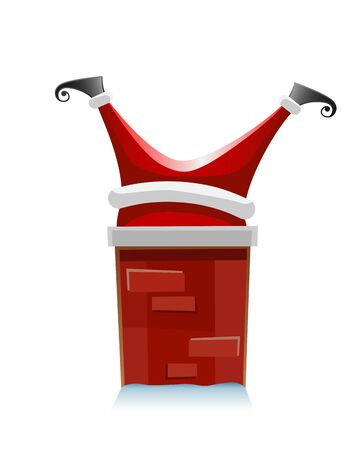 Santa Claus stuck in the chimney - funny vector illustration isolated on white backgroundのイラスト素材