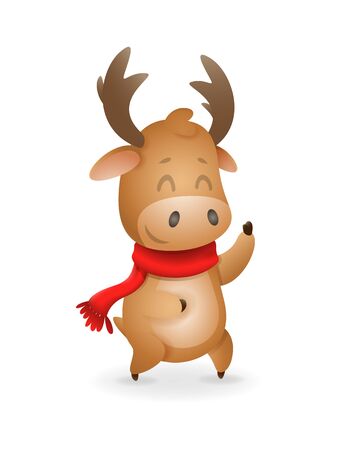 Cute Moose or Reindeer celebrate winter holidays - vector illustration isolated on transparent backgroundのイラスト素材