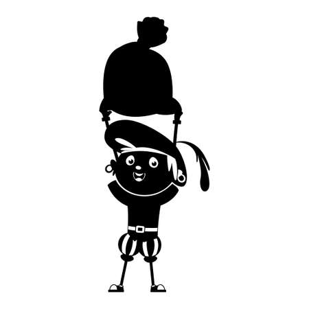 A happy friend of Saint Nicholas or Sinterklaas Zwarte Piet with gift bag - silhouette isolated on transparent backgroundのイラスト素材