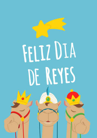 Cute Greeting card - Camels with Three Kings Crowns celebrate Epiphany - cartoon styleのイラスト素材