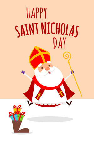 Cute Saint Nicholas celebrate Saint Nicholas Day - vector illustrationのイラスト素材