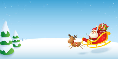 Santa Claus sleight banner - winter landscapeのイラスト素材
