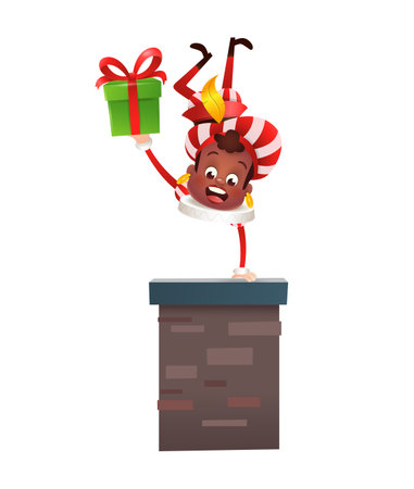 Sinterklaas friend deliver gifts over chimney - vector illustration isolatedのイラスト素材