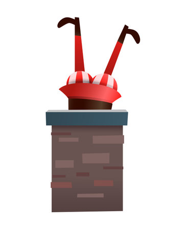 Sinterklaas friend deliver gifts and stuck in chimney - vector illustration isolatedのイラスト素材