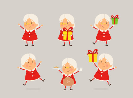 Cute Mrs Claus collection set - cartoon style isolatedのイラスト素材