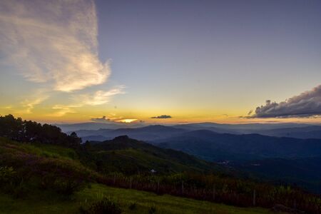 Sunset at Doi Chang Mub   Mae Fa Luang  Chiang Rai   Thailand.の写真素材