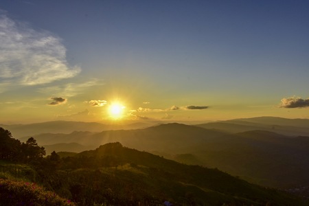 Sunset at Doi Chang Mub , Mae Fa Luang ,Chiang Rai , Thailandの写真素材