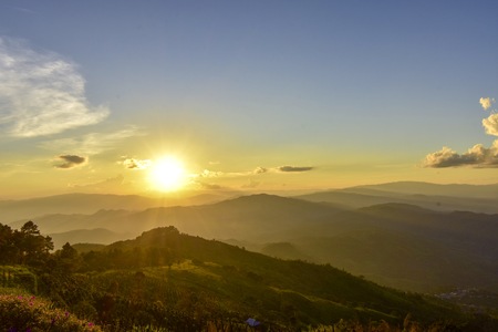 Sunset at Doi Chang Mub , Mae Fa Luang ,Chiang Rai , Thailandの写真素材