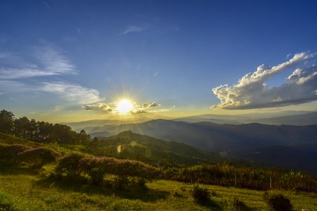 Sunset at Doi Chang Mub , Mae Fa Luang ,Chiang Rai , Thailandの写真素材
