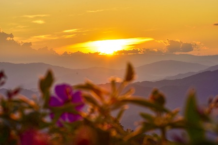 Sunset at Doi Chang Mub , Mae Fa Luang ,Chiang Rai , Thailandの写真素材