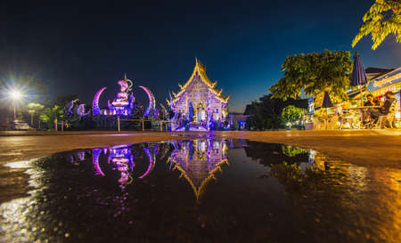 Chiang Rai, Thailand - 25 July 2020: Beauty of Blue Temple or Rong Suea Temple at dusk. Chiang Rai Province, Thailandのeditorial素材