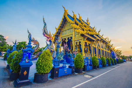 Chiang Rai, Thailand - 25 July 2020: Beauty of Blue Temple or Rong Suea Temple at dusk. Chiang Rai Province, Thailandのeditorial素材